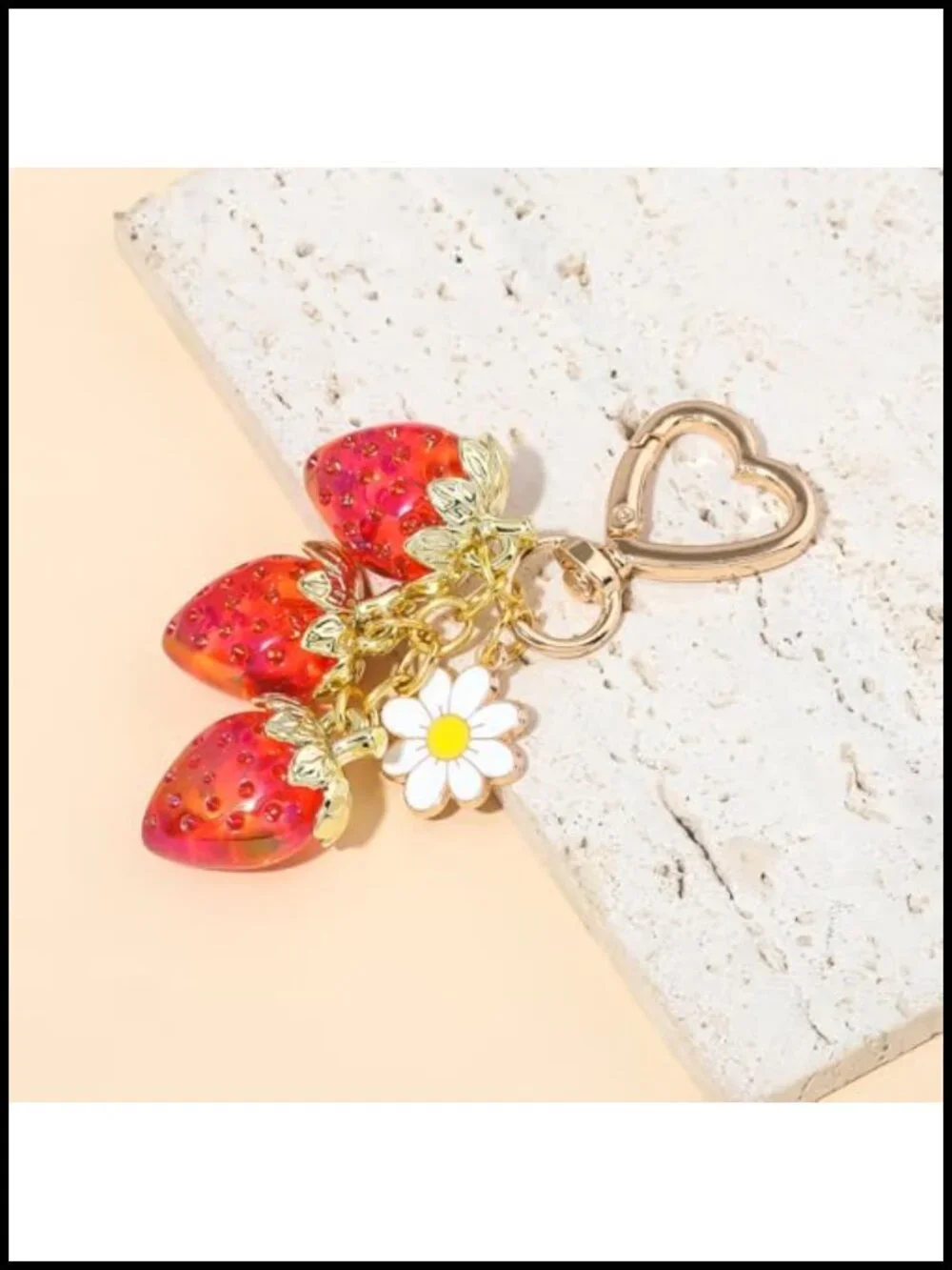 Fruit Keychain Purse Charm Set Apple Pear Lemon Cherry Strawberry Metal Resin
